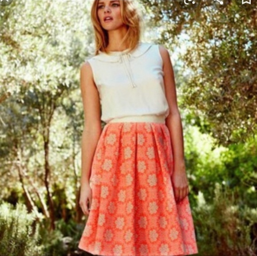BODEN Ariana Womens Skirt Pleated Floral Jacquard Tropical Peach